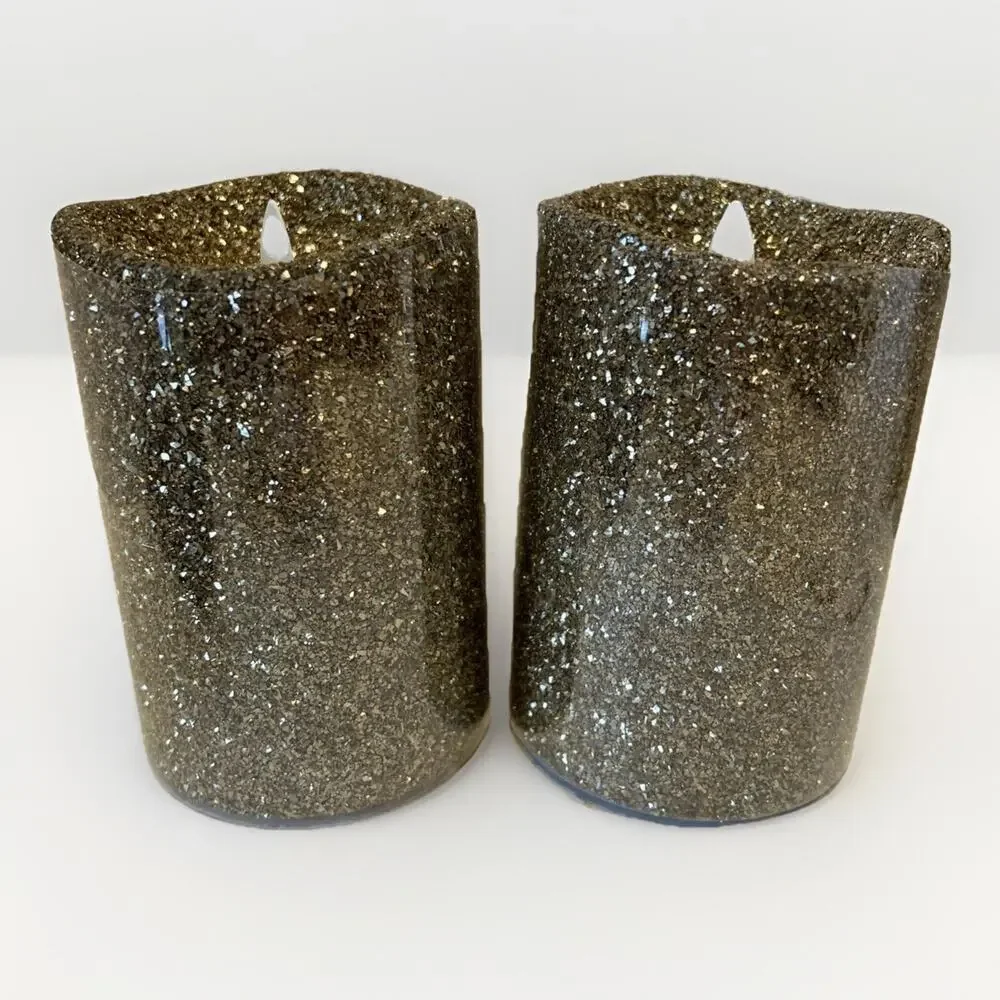 Luminara Gold Glitter Flameless Flicker Candle Wax 5” lot of 2